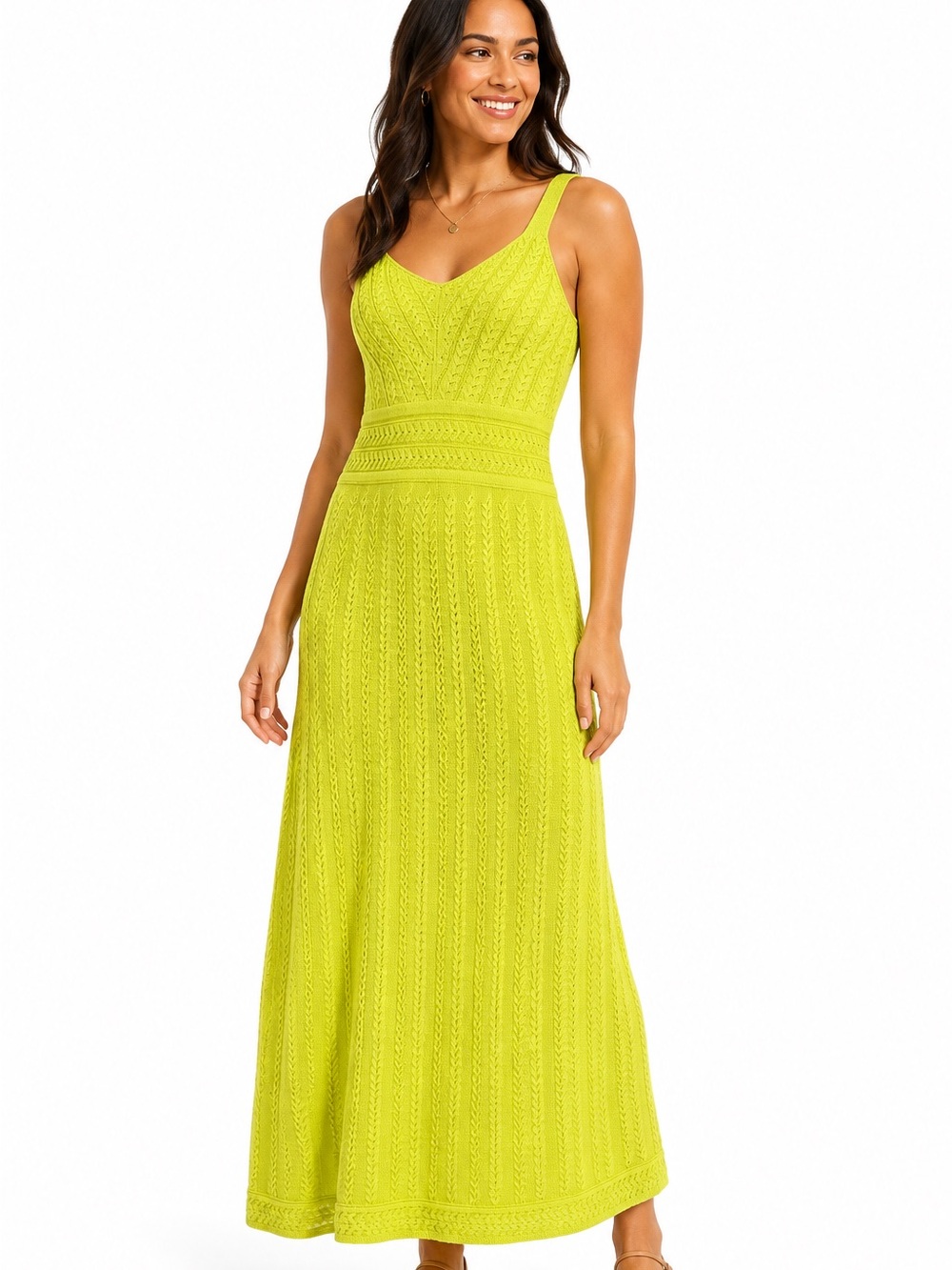 Haute hippie yellow crochet knit boho vacation Summer Tank Maxi Dress Medium